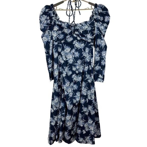 Polo Ralph Lauren Bloom Gathered Midi Dress Blue White Floral - NO TAGS ~ Large - Picture 4 of 12